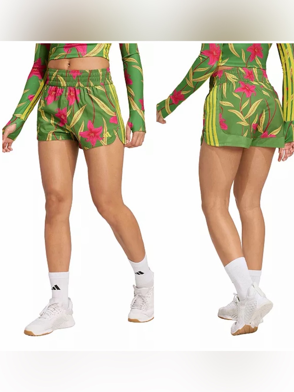 Adidas X Farm Rio Womens Shorts Pacer Green Floral Elastic Waist Sz XS NWT